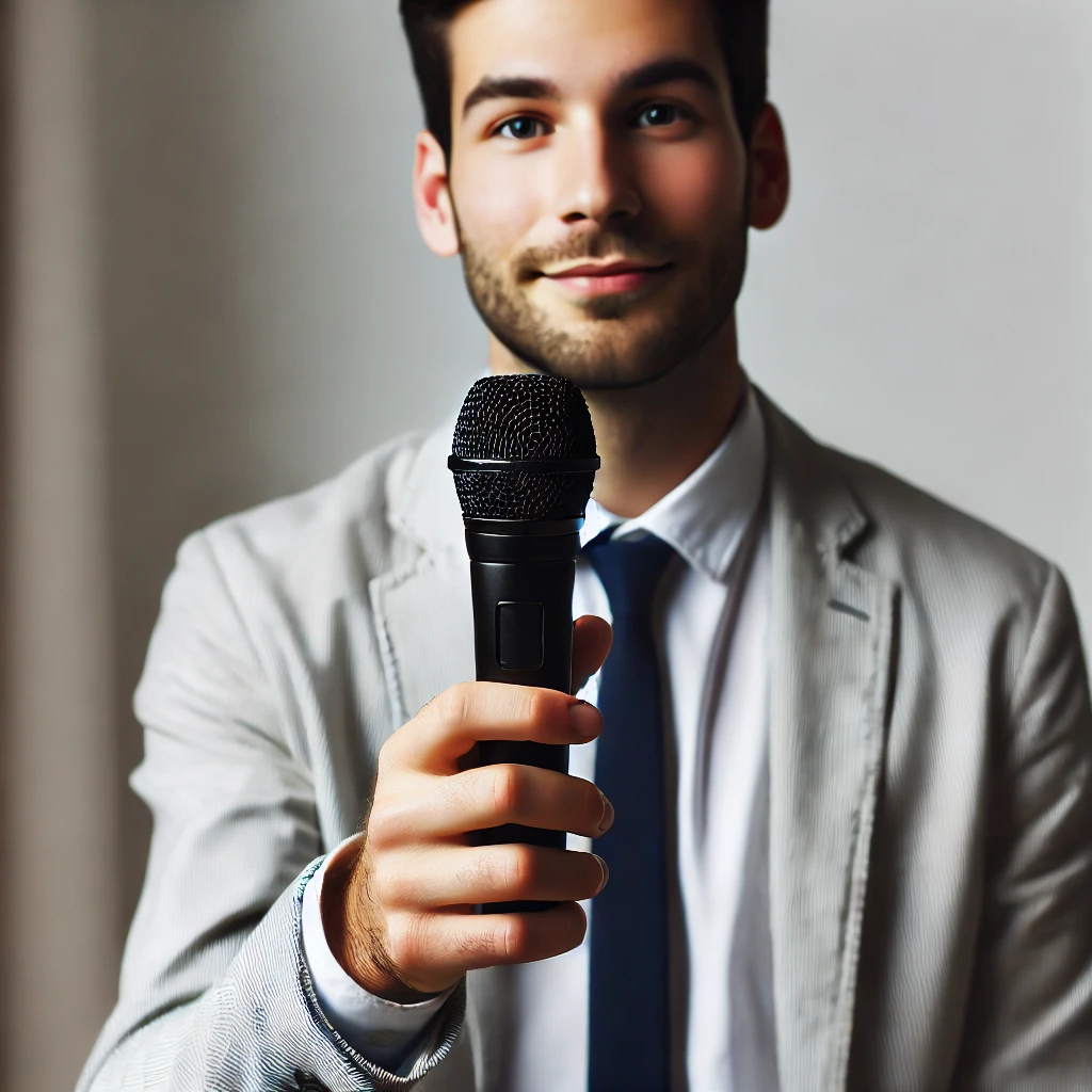 Holding a Mic for Testimonials